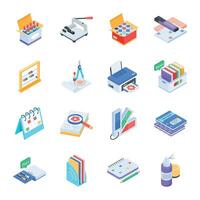 Set of School Accessories Isometric Icons vector