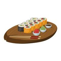 un conjunto de rollos, Sushi, japonés platos. vector ilustración en un blanco fonema. vector ilustración.