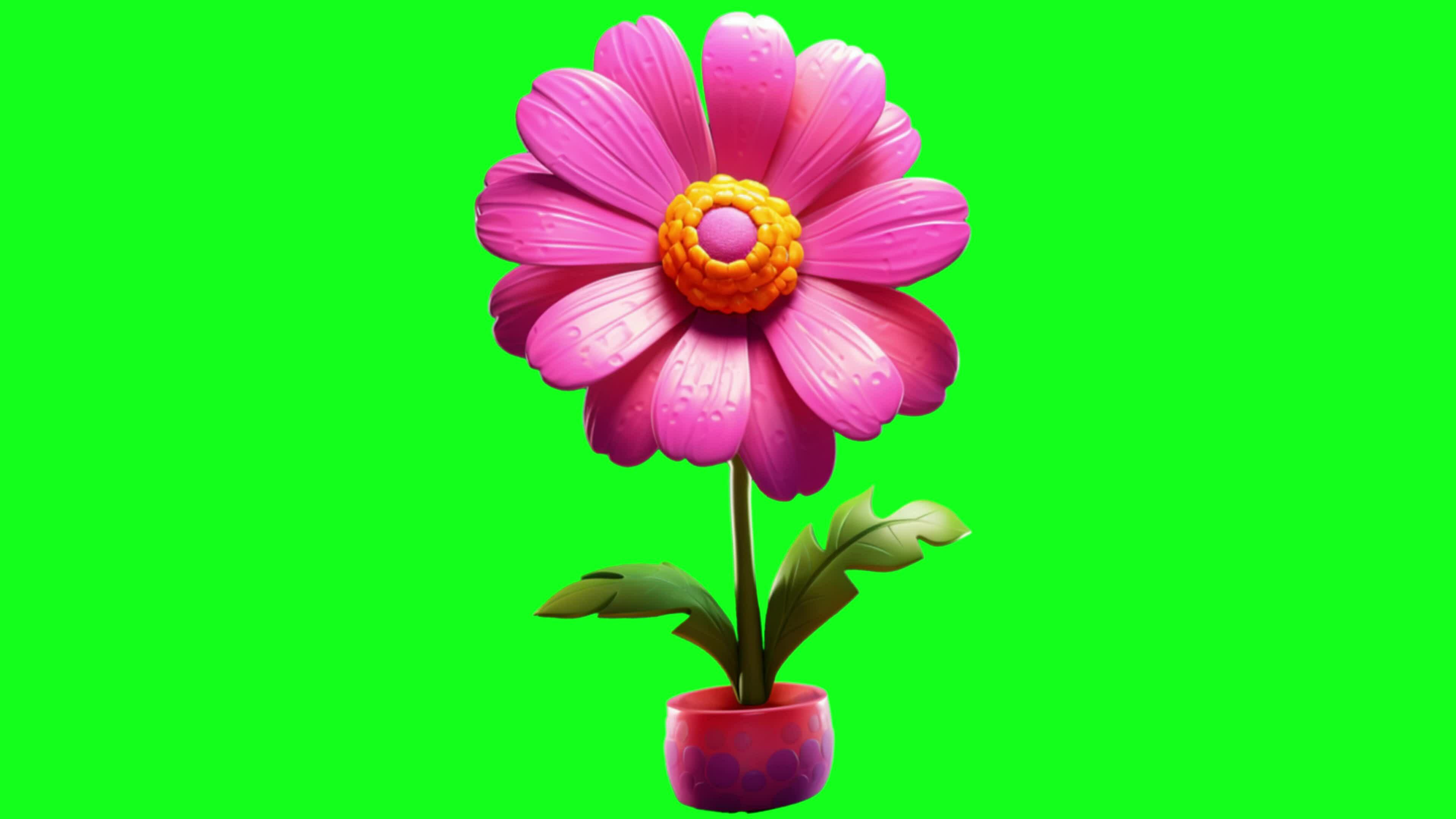 Pink flower realistic animation with green screen background - Free