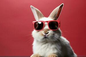 Bunny exudes flair in glasses, set against a simple backdrop AI Generated photo