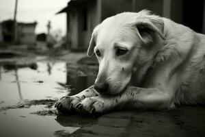 Monochrome dogs embody Thai melancholy amidst tropical depressions aura AI Generated photo