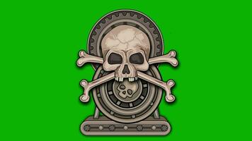 cartoon, animation Mechanical Texture with skull, dieselpunk video