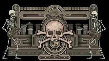 cartoon, animation Mechanical Texture with skull, dieselpunk video