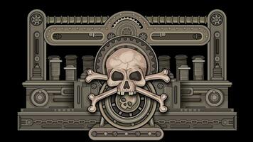 cartoon, animation Mechanical Texture with skull, dieselpunk video