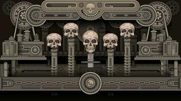 cartoon, animation Mechanical Texture with skull, dieselpunk video