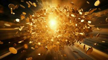 3d gold coin explosion ai generated photo