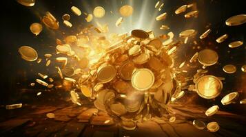 3d gold coin explosion ai generated photo