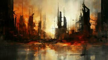 war destroyed city fire ai generated photo