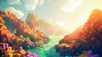 3d voxel surface landscape ai generated photo