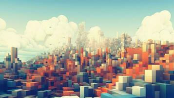 background voxel city landscape ai generated photo