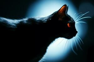 Digital kitty ambles, projecting captivating silhouette onto textured surface AI Generated photo