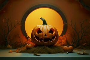 Whimsical pumpkin with expressive eyes and a cheerful, playful mouth AI Generated photo