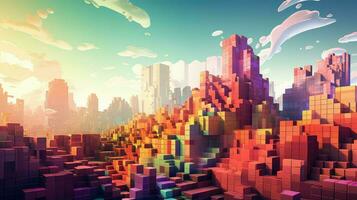 background voxel city landscape ai generated photo