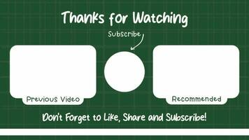 Youtube End Screen with green background video. Youtube Video Templates, backgrounds, Outro Cards, end screens, banners, channels. Social media design. Animation YouTube end screen.