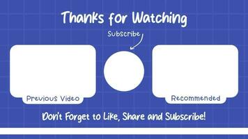 Youtube fim tela com azul fundo vídeo. Youtube vídeo modelos, fundos, outro cartões, fim telas, bandeiras, canais. social meios de comunicação Projeto. animação Youtube fim tela. video