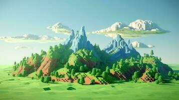 background voxel mountain landscape ai generated photo