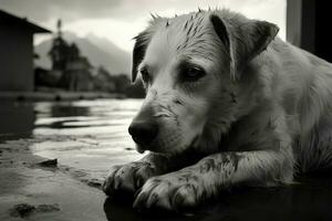 mediante un perros lente, tailandia tropical depresión emerge en monocromo ai generado foto