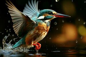 Witness Alcedo atthis, the European kingfisher, triumphant with its catch AI Generated photo