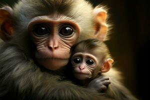 Maternal monkey embraces both motherhood and spousal connection with affection AI Generated photo