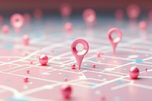 navegación fondo, rosado 3d icono puntos el camino a destinos ai generado foto
