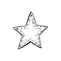 Star in doodle style on a white background. Festive concept. Hand drawn vector outline icon. Black color.