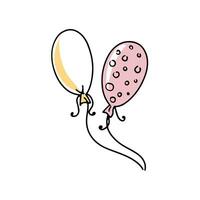 Balloons in doodle style on a white background. Festive concept. Hand drawn vector colored outline icon.