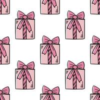 Doodle-style gift box seamless pattern. Festive concept. Hand drawn color vector outline sketch.