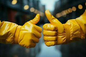 Positive commitment, Workers gloved hand forms thumbs up, representing quality service assurance AI Generated photo