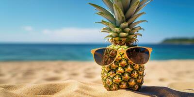 ai generativo. antecedentes de piña con gafas de sol creado con ai herramientas foto