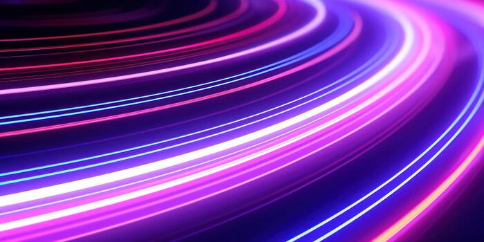 AI Generative. Mesmerizing display of intertwining neon lines in blue and purple. Created with AI photo