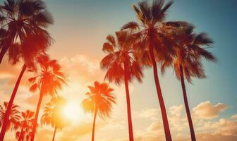 AI Generative. Majestic palm trees sway in the warm breeze. Created with AI photo