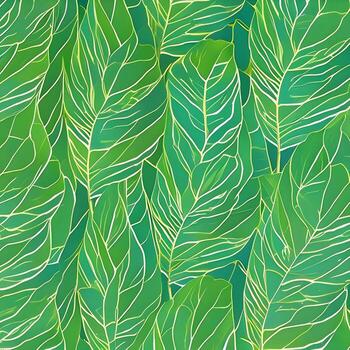 Background of green plantain leaves. Background texture pattern. The image was created using generative AI. photo