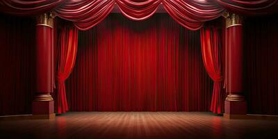 teatro etapa rojo cortinas fondo de pantalla. creado con generativo ai herramientas foto