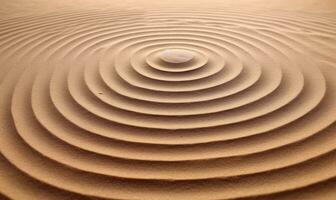 Sand circles and shadows wallpaper. Garden of meditation, balance, harmony of spirituality and relaxation background. Created with generative AI tools photo