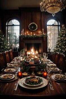 Festive Christmas Tree and Home Interior Decoration AI Generative photo