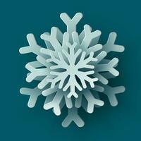 Vector white christmas paper cut 3d snowflake with shadow on teal colored background. Winter design elements for presentation, banner, cover, web, flyer, card, sale, poster, slide and social media