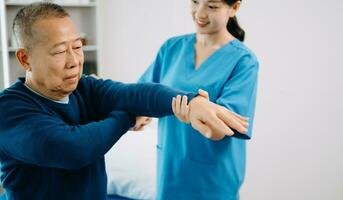 Doctor consulting with patient Back problems Physical therapy concept photo