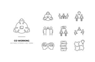 Set of co-working Icons. Simple line art and editable stroke icons pack. vector