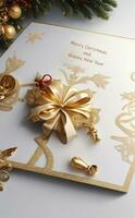 View of beautifully decorated christmas invitation card background photo