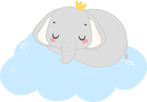 Baby shower elephant, cute elephant boy sleeping on cloud png