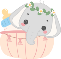 Baby shower elephant, cute elephant boy in basket png