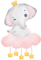 fofa bebê chuveiro elefante menina aquarela, kawaii bebê elefante animal em nuvem berçário desenho animado ilustração png