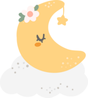 Cute moon and cloud, kawaii nusery sky png