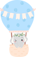 Baby shower elephant, cute elephant with hot air balloon png