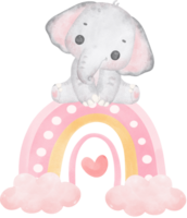 carino bambino doccia elefante ragazza acquerello, kawaii bambino elefante animale su arcobaleno asilo cartone animato illustrazione png