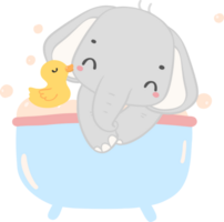 Baby shower elephant, cute elephant boy in bathtub png