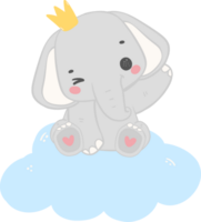 bebis dusch elefant, söt elefant pojke på moln png