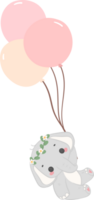 bebis dusch elefant, söt elefant med ballonger png