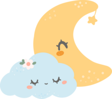 mignonne lune et nuage, kawaii pépinière ciel png