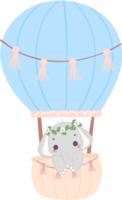 Baby shower elephant, cute elephant with hot air balloon png